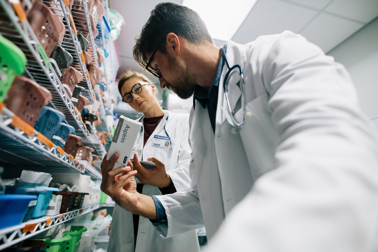 Two Doctors Working in Hospital Pharmacy